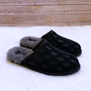 UGG Women’s Pearle Embossed Logo Black Suede Slippers